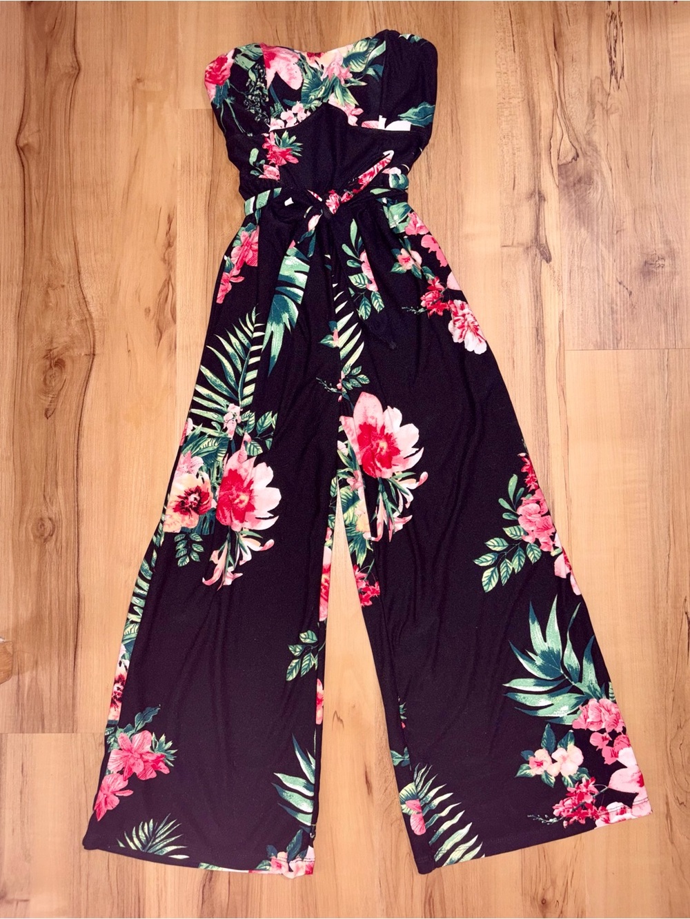 No Boundaries Strapless Jumpsuit tie front
